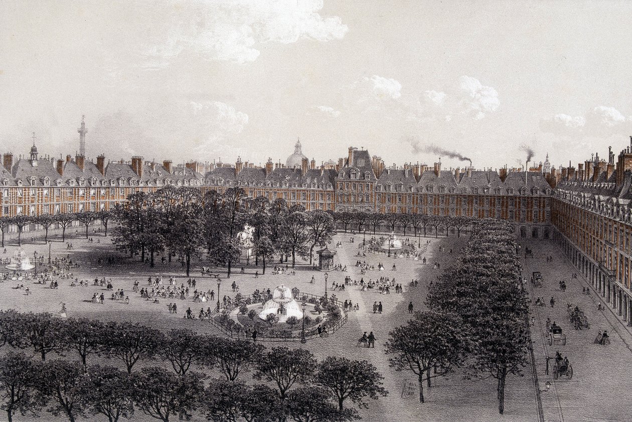 Place Royale (agora Place des Vosges) em Paris, no final do século XIX. de Unknown artist