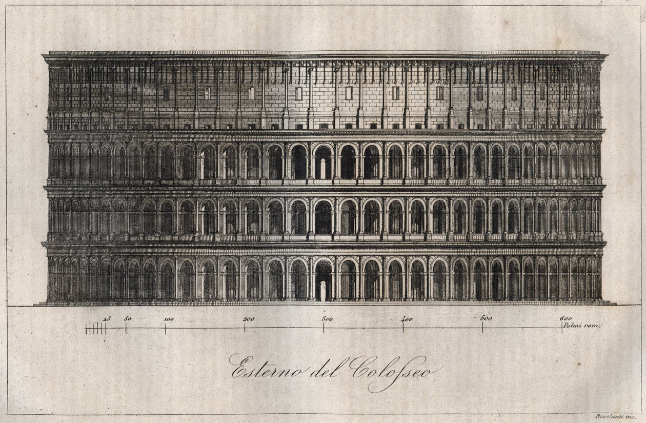 Plan Exterieur du Colisee - Exterior do Coliseu em Roma - gravura de "Usos e costumes de todos os povos do Universo". Ou melhor, a história do governo, das leis, das milícias, da religião de todas as nações desde os tempos mais remotos até aos dias de hoje de Unknown artist