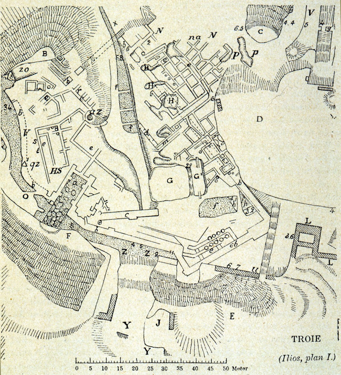 Plano de Tróia: Escavação de Heinrich Schliemann de Unknown artist