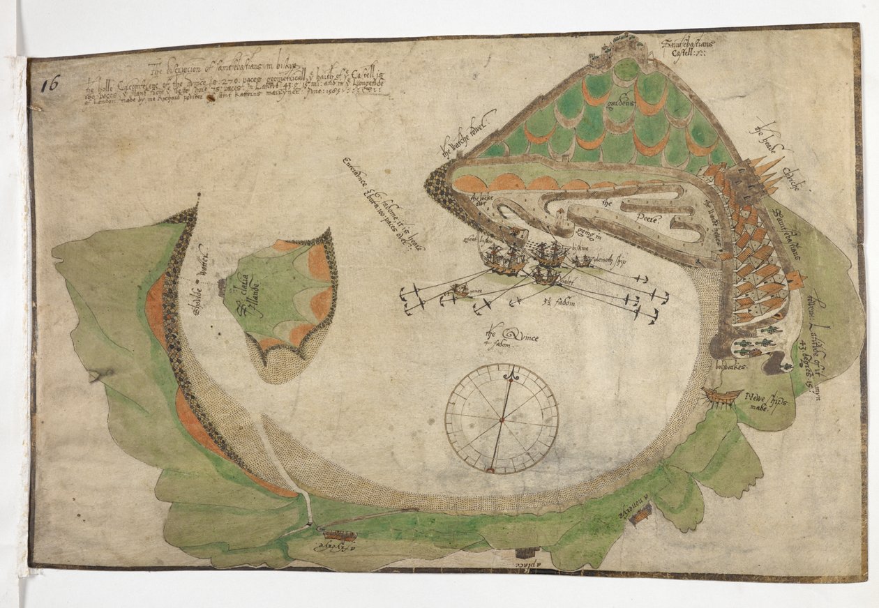 Plano da cidade e do porto de San Sebastian, desenhado por Richard Poulter, Junho de 1585 de Unknown artist