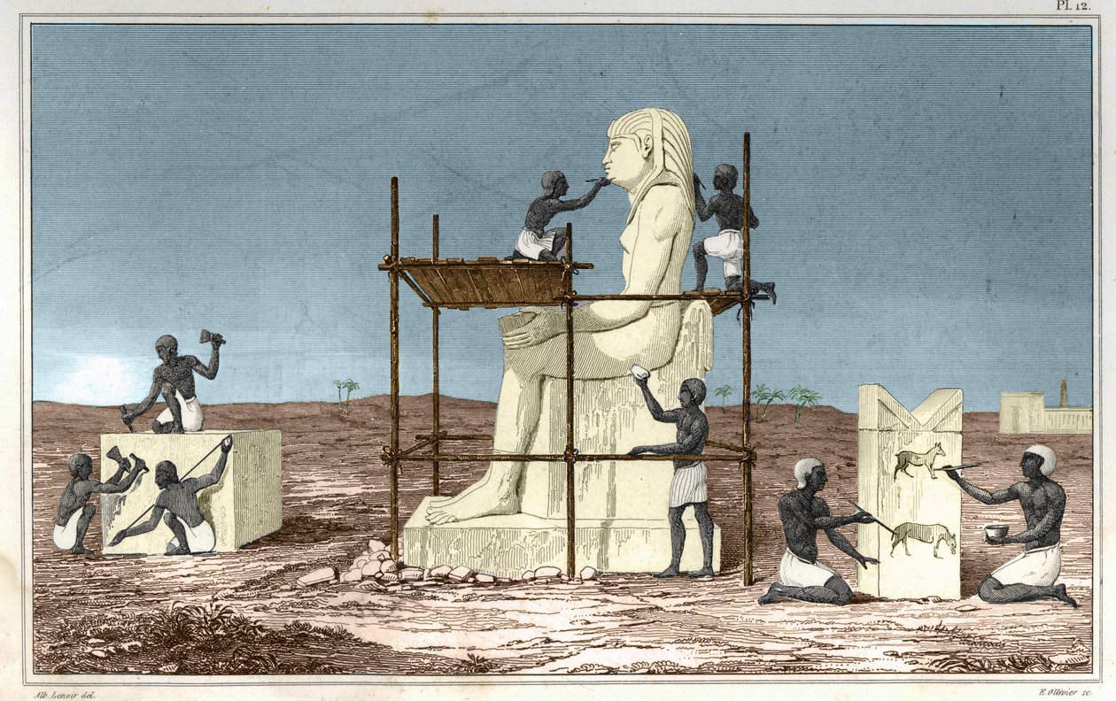 Placa baseada na obra de Rosellini (Rossellini), viajante italiano que acompanhou Jean Francois (Jean-Francois) Champollion ao Egito. Gravura do livro Atlas da História Antiga de Rollin de Unknown artist