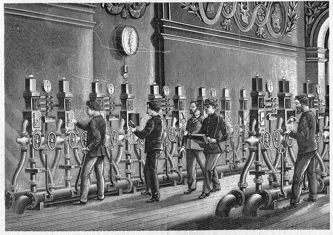 Correios Pneumáticos, Place de la Bourse em Paris, em 1888. de Unknown artist