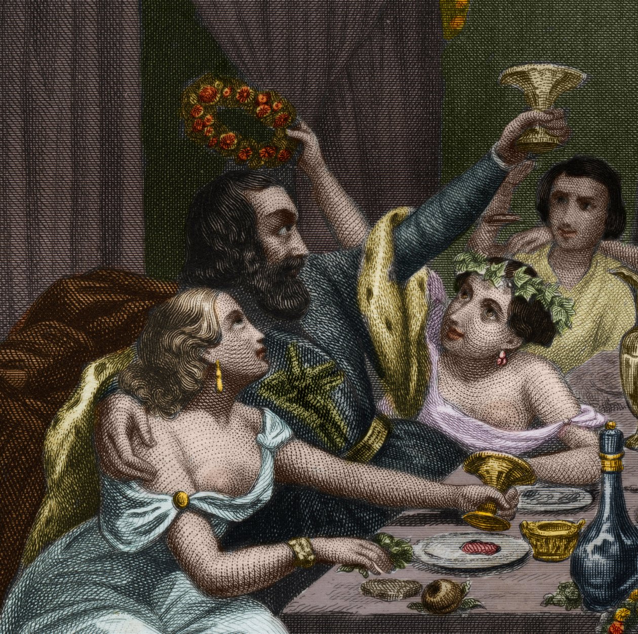 Papa Alexandre VI (1431-1503) (Alessandro, Rodrigo Borgia) Rodrigue Borgia celebra o casamento de sua filha Lucrece Borgia (Lucrezia) com 50 cortesãs no Vaticano. Gravura de 1842 em "Histoire des popes: crimes, assassinatos, envenenamentos, parrici de Unknown artist
