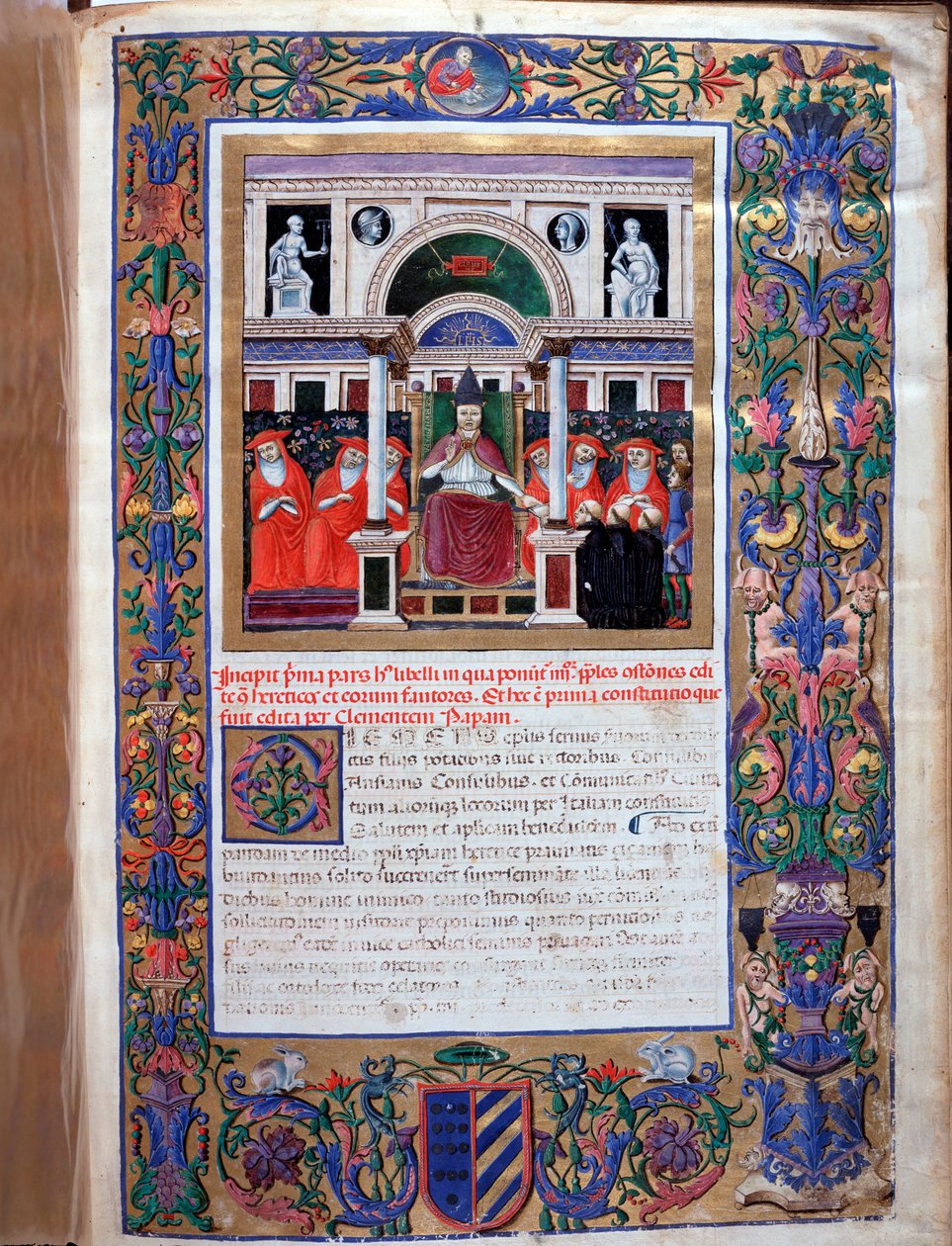 O Papa Clemente IV entrega uma bula papal de privilégios aos frades dominicanos (Miniatura de Unknown artist