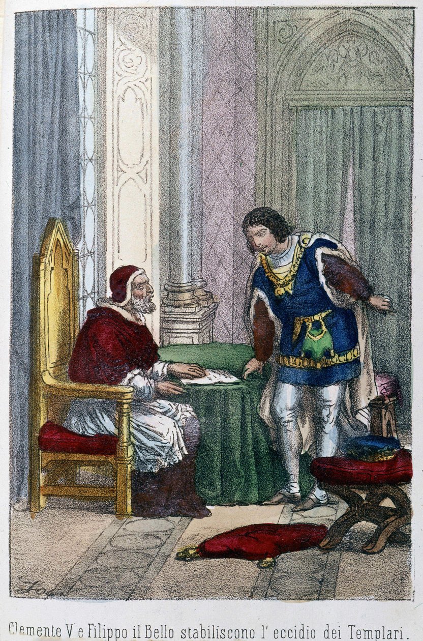 O Papa Clemente V e Filipe IV, o Bel, Rei da França, decidiram eliminar os Templários de Unknown artist