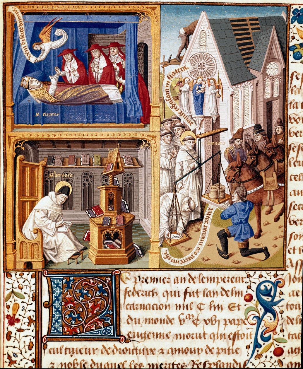 O Papa Eugene III morreu em 1153. São Bernardo de Claravalle (São Bernardo de Chiaravalle) (1090-1153). Armes de Jacques d