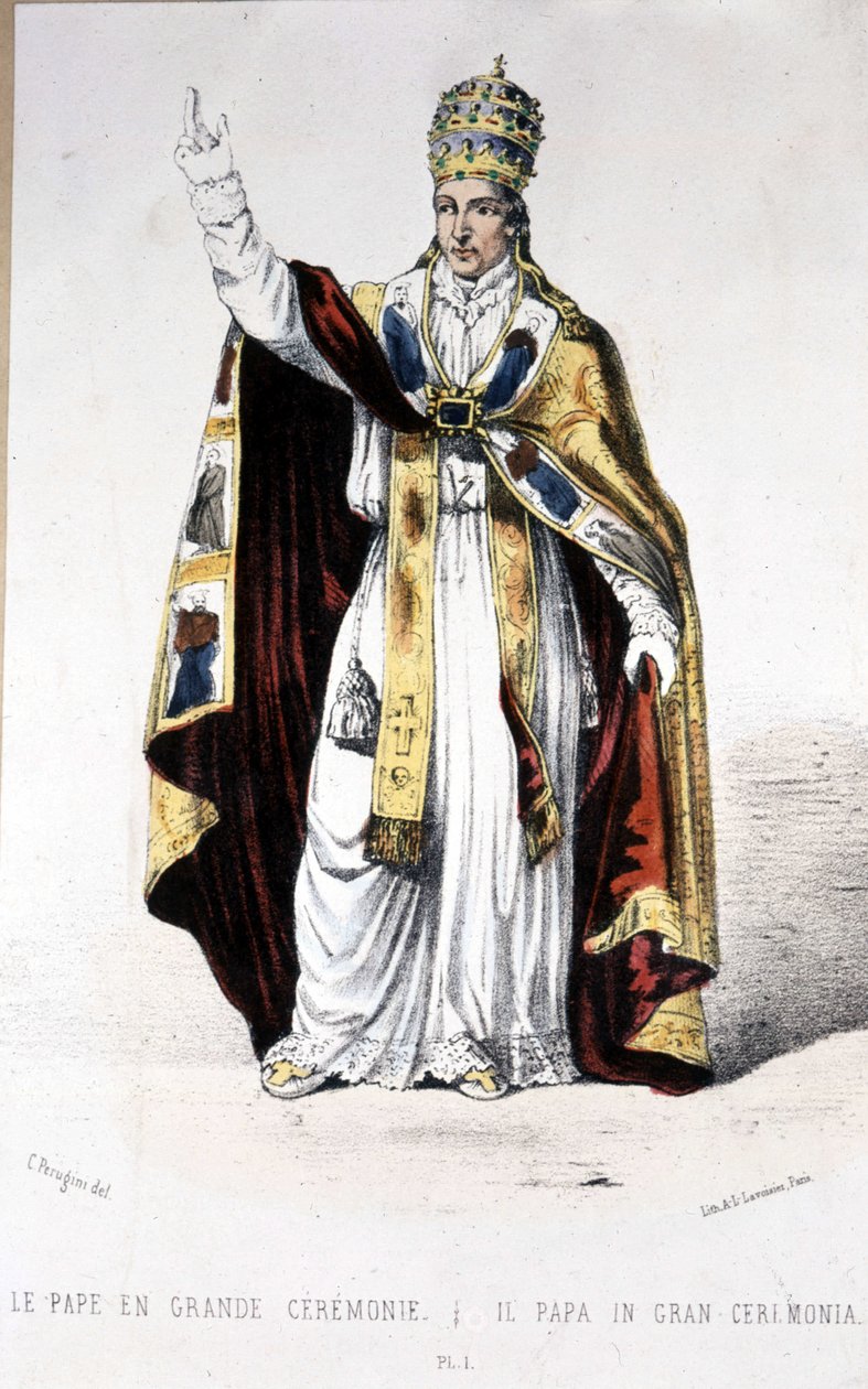 Papa Pio IX com um grande vestido de cerimónia - gravura de Unknown artist