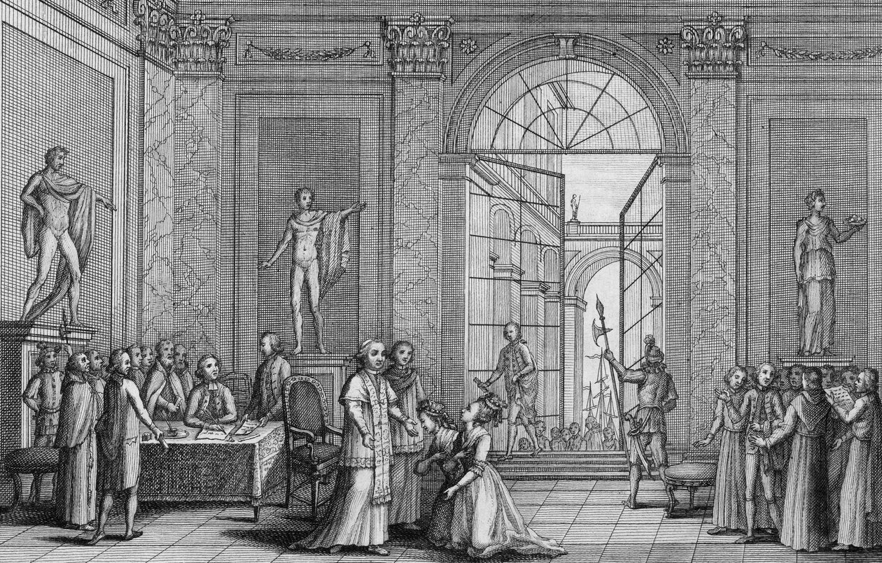O Papa Pio VI (Pio) recebeu duas filhas de Luís XV (Madame Marie Adelaide e Madame Marie Therese Victoire de France (Victoire-Louise-Marie-Therese de France), conhecidas como Madame Fourteenth e Madame Victoire) (1733-1799) em 1791 - gravura de Unknown artist