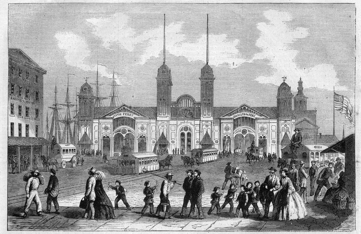 Porto de Nova Iorque (Nova Iorque), Estados Unidos. Gravura em "The Illustrous Universe" (O Universo Ilustrado) de Unknown artist
