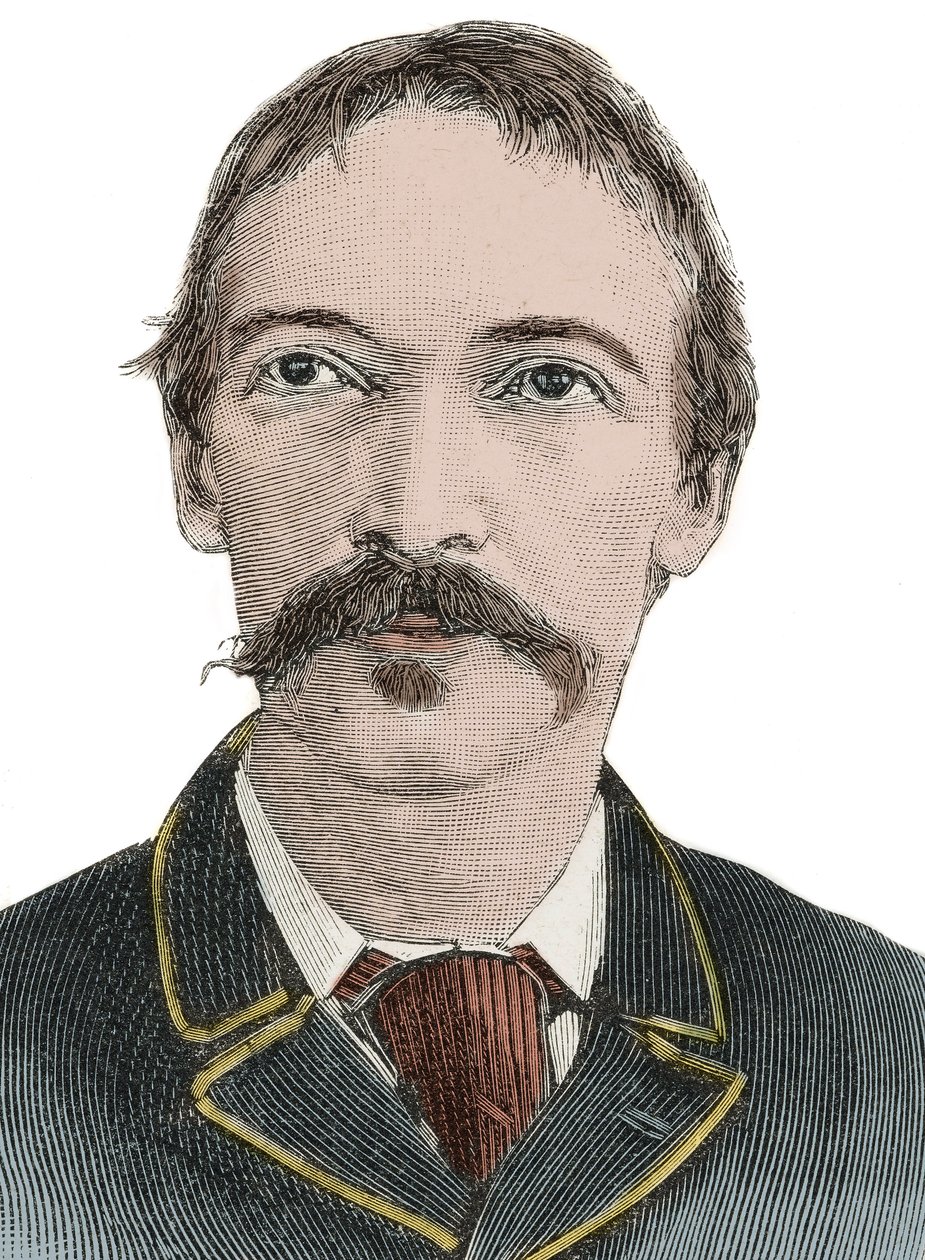 Retrato Robert Louis Stevenson (1850-1894) - escritor britânico de Unknown artist