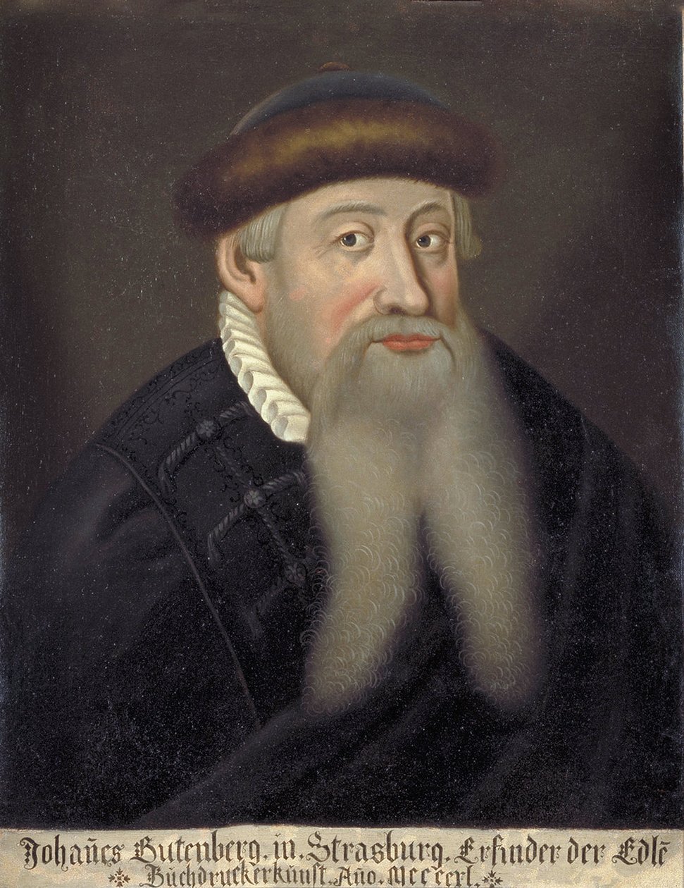 Portrait de Johannes Gensfleisch dit Gutenberg (1394/99-1468), imprimeur allemand (Retrato de Johannes Gutenberg) - peinture anonyme du 17eme siecle - Biblioteca da Universidade de Keio de Unknown artist