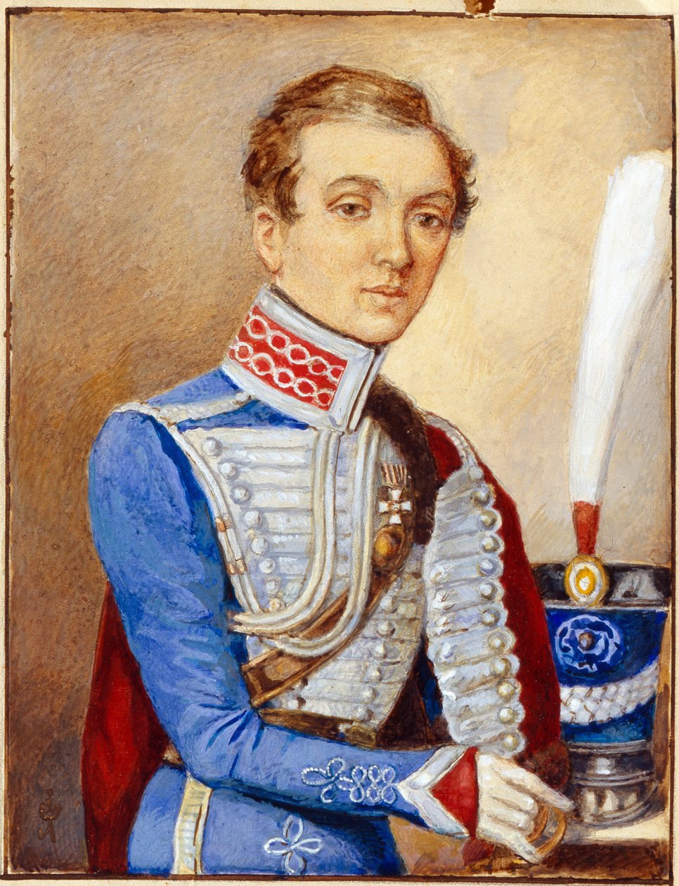 Retrato de Nadezhda Durova (1783-1866) (Nadezhda Andreyevna Durova) conhecido como Alexander Durov ou Alexander Sokolov ou Alexander Andreevich Alexandrov, com uniforme de oficial russo, uma mulher disfarçada de homem que teve uma carreira no exército russ de Unknown artist
