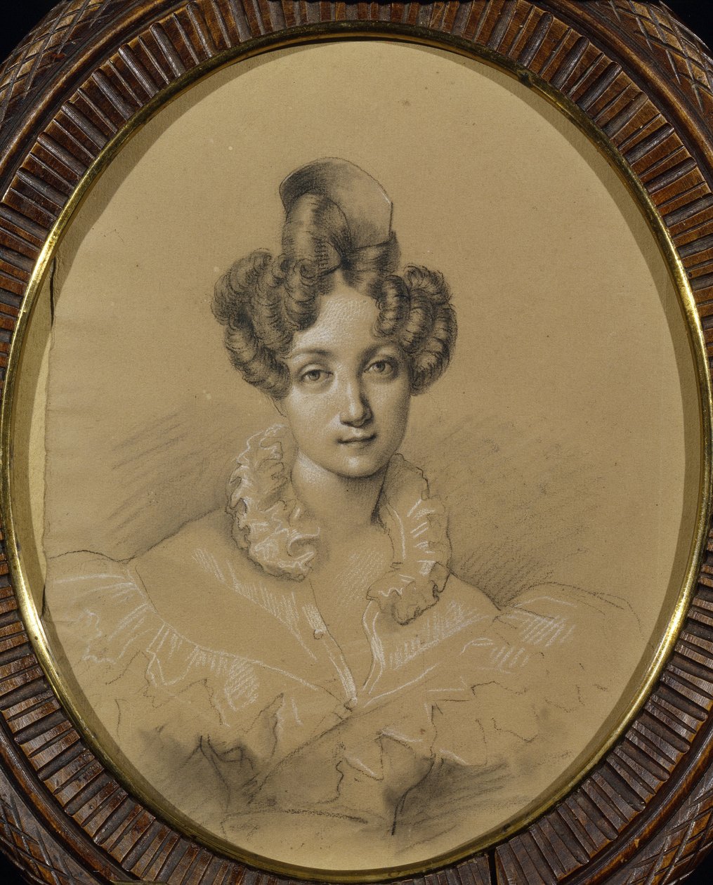 Retrato da bailarina Marie Taglioni (1804-1884) (Retrato da Bailarina M. Taglioni). Trabalho anônimo, lápis e pastel sobre papelão de Unknown artist