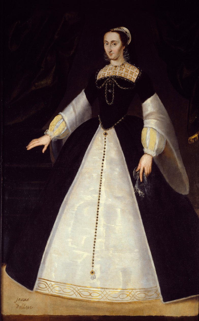 Retrato no pé de Joana de Albret, rainha de Navarra (1528-1572) mãe da pintura de Henrique IV Anônimo. Sol do século XVI. 1,96x1,22 m Pau, museu do castelo. de Unknown artist