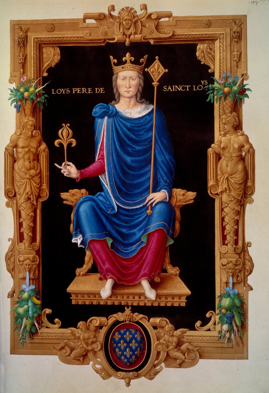 Retrato no pé do Rei de França Luís VIII o leão (1187 - 1226) pai de São Luís. Miniatura em "Recueil des rois de france" de Jean Tillet de Unknown artist
