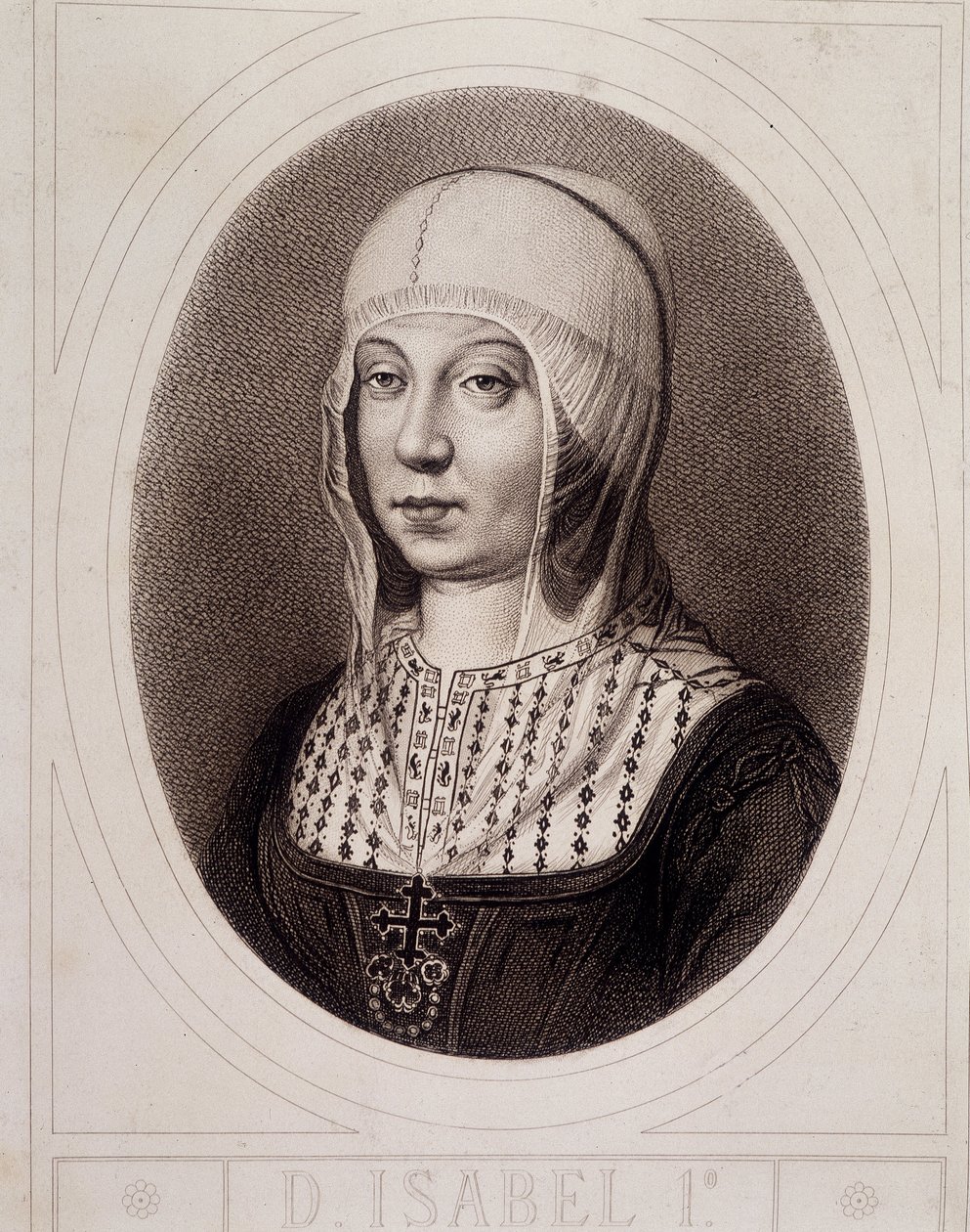 Retrato em medalhão de Isabelle 1ª a Católica ou Castela - gravura de Unknown artist
