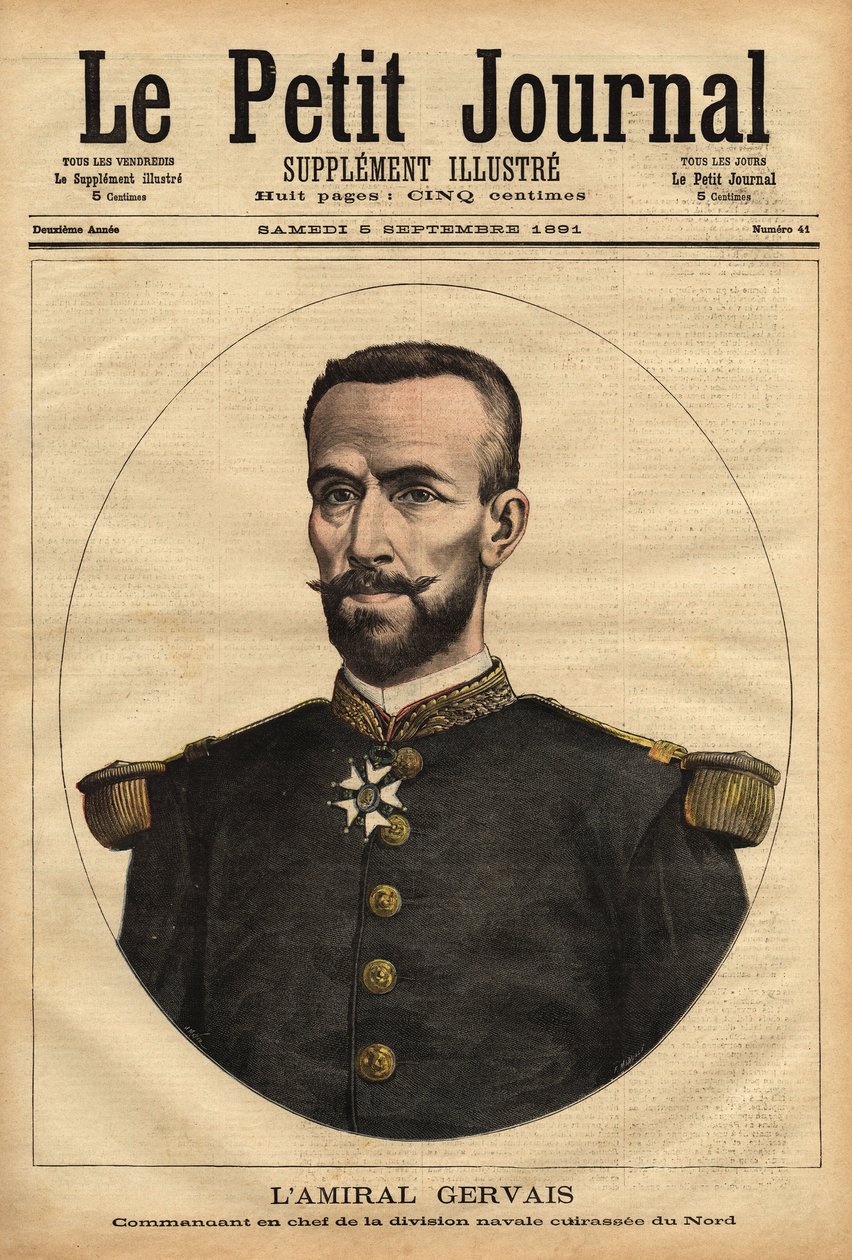 Retrato do Almirante Gervais (1837-1921), Comandante-em-Chefe da Divisão Naval do Norte. Gravura no "Le petit journal" 5/09/1891. Coleção da Selva. de Unknown artist