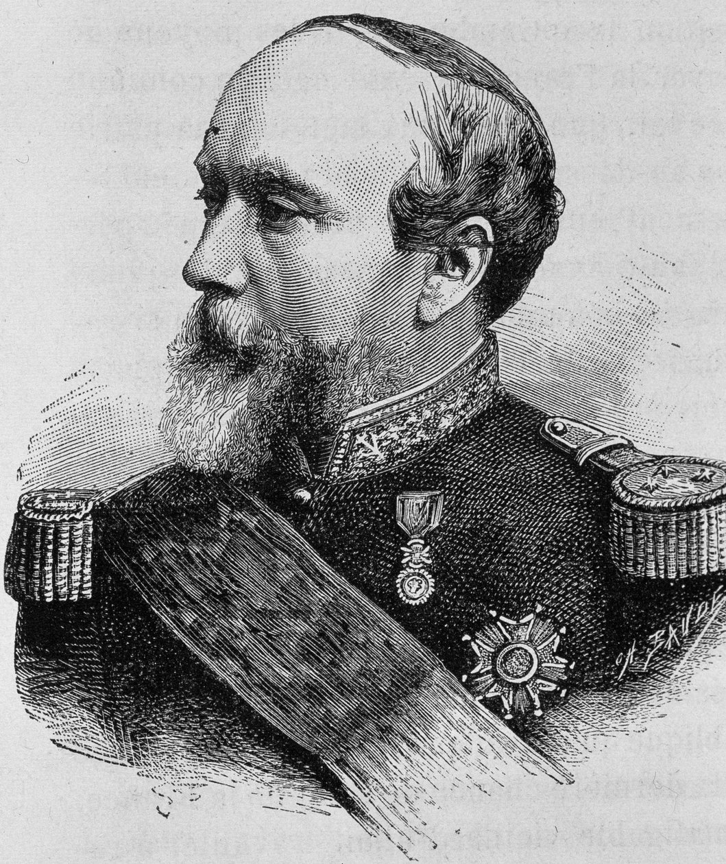 Retrato do Almirante Pothuau (1815-1882). Gravura do final do século XIX em "Histoire de France" de H. Martin. de Unknown artist