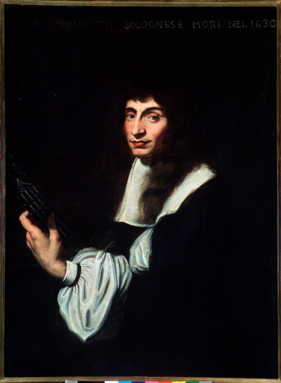 Retrato de Agostino Trombetti (século XVII) guitarrista e cantor italiano Anonymous painting. Século XVII. Bolonha, Museo Museo civico de Unknown artist