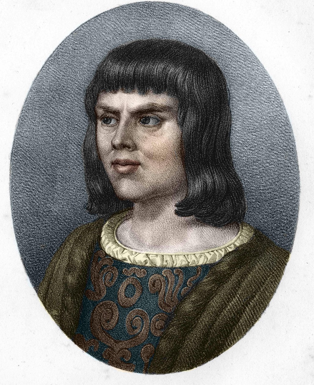 Retrato de Alain Chartier.diplomata e escritor francês (1385 a 1433). Secretário do futuro Carlos VII. Gravura do século XIX. de Unknown artist