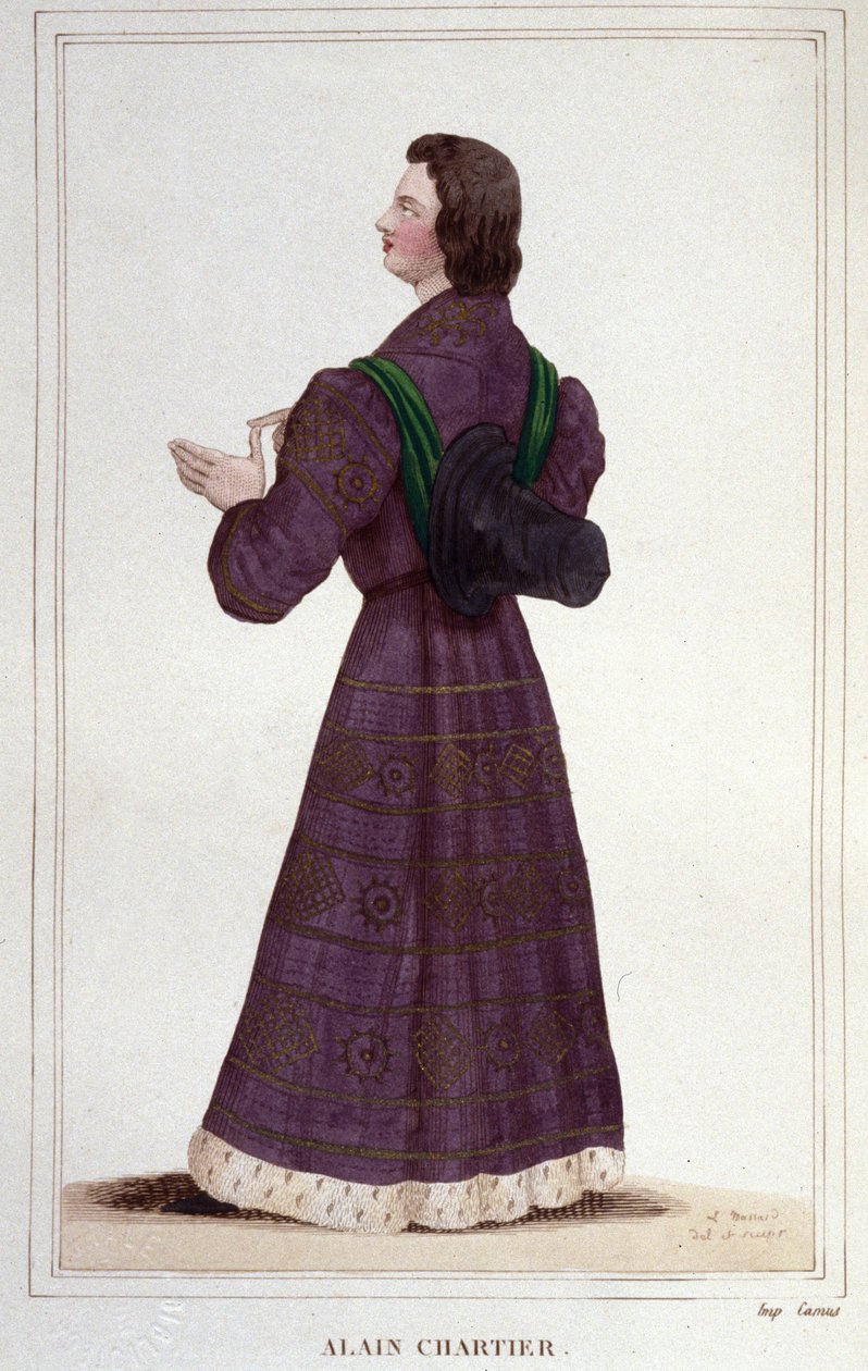 Retrato de Alain Chartier.diplomata e escritor francês (1385 a 1433). Secretário do futuro Charles VII.gravura de 1830 de Unknown artist