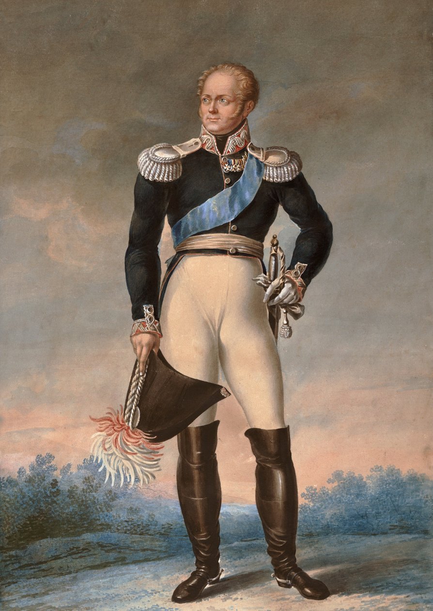 Retrato de Alexandre I da Rússia, c. 1819 - Aquarela - Retrato de Alexandre I, Czar da Rússia (1777-1825)" Aquarela anónima de Unknown artist
