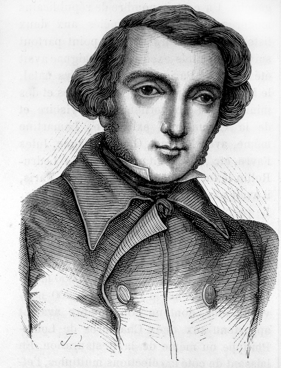 Retrato de Alexis de Tocqueville (1805 - 1859), historiador e político francês. Gravura do século XIX. de Unknown artist