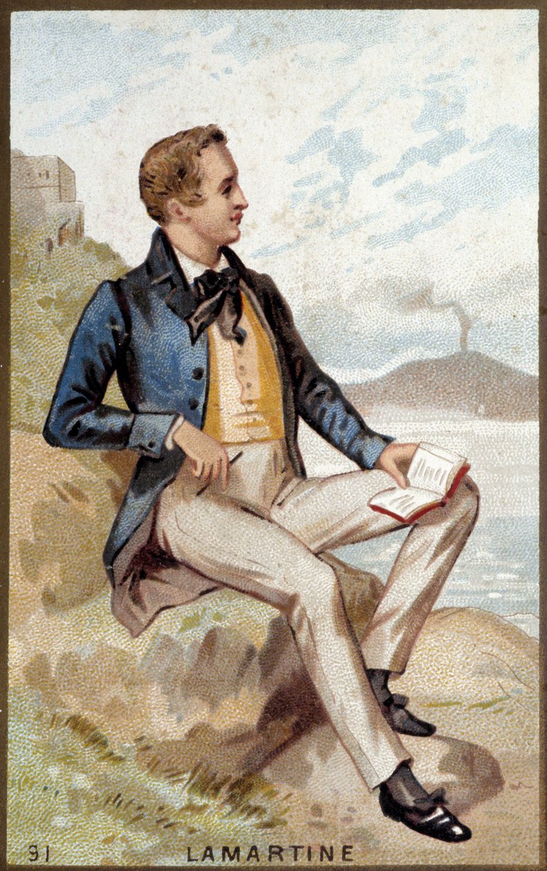 Retrato de Alfonso de Lamartine (1790 - 1869) poeta francês. Cromolitografia do século XIX. de Unknown artist