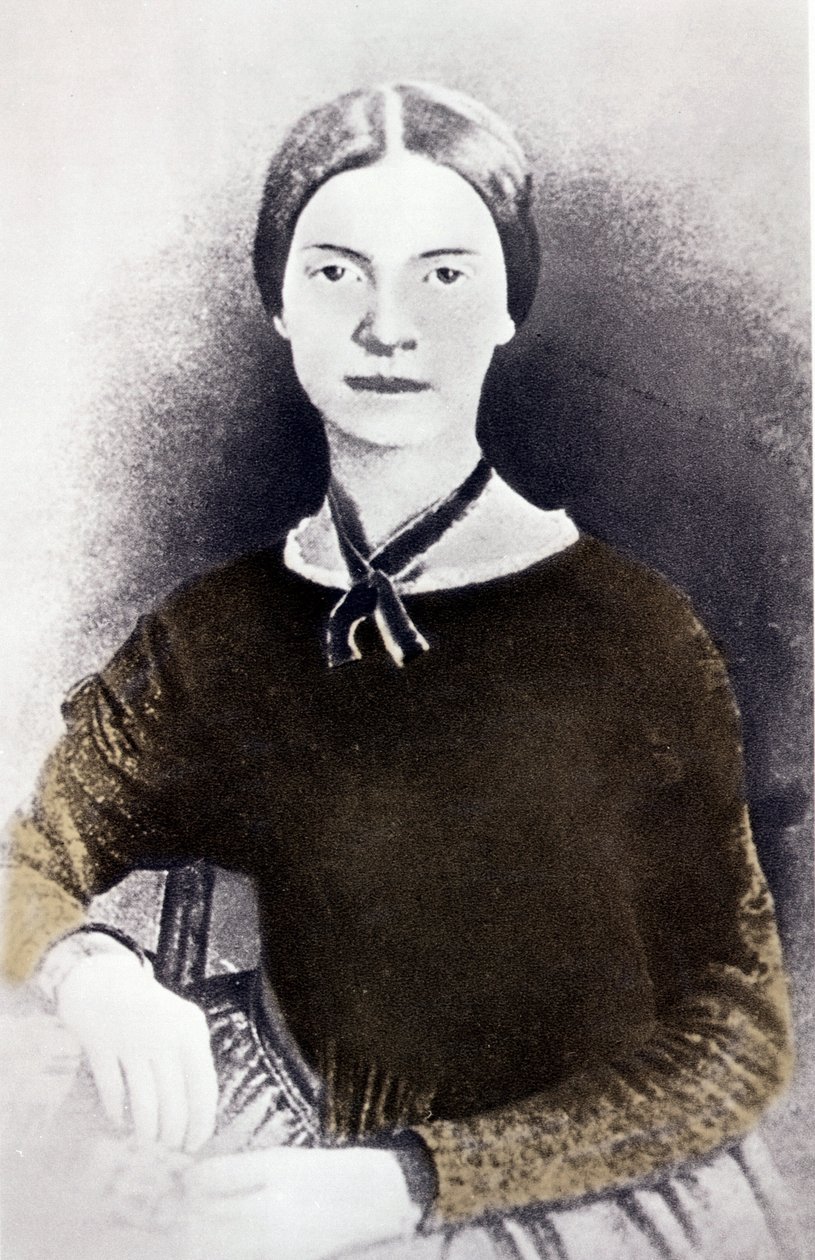 Retrato da poetisa americana Emily Dickinson (1830-1886) a partir de uma fotografia de cerca de 1846-1847 de Unknown artist