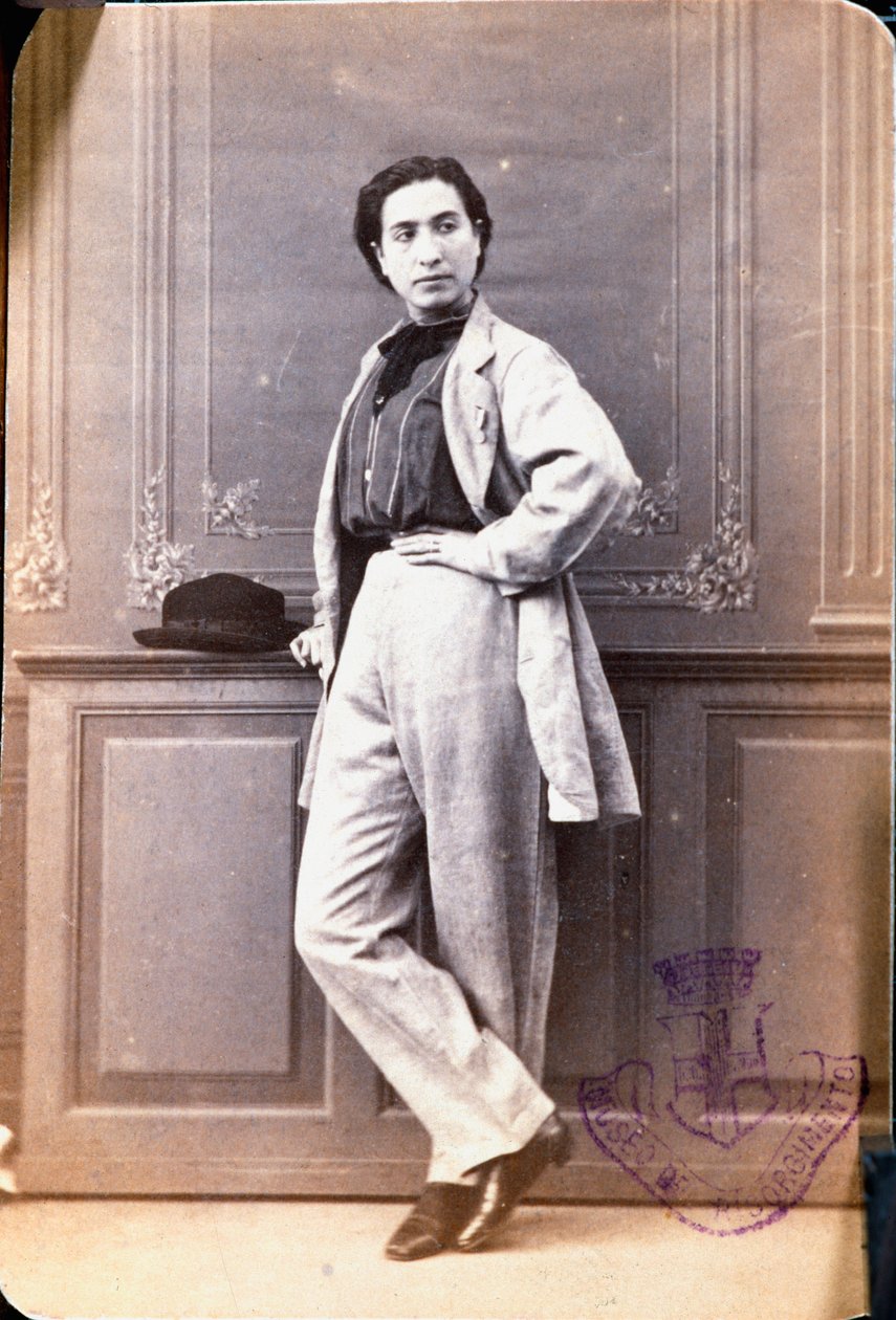 Retrato de Anita Garibaldi (1821-1849), esposa de Giuseppe Garibaldi, com roupas masculinas, seu cabelo cortado em Roma para passar despercebido de Unknown artist