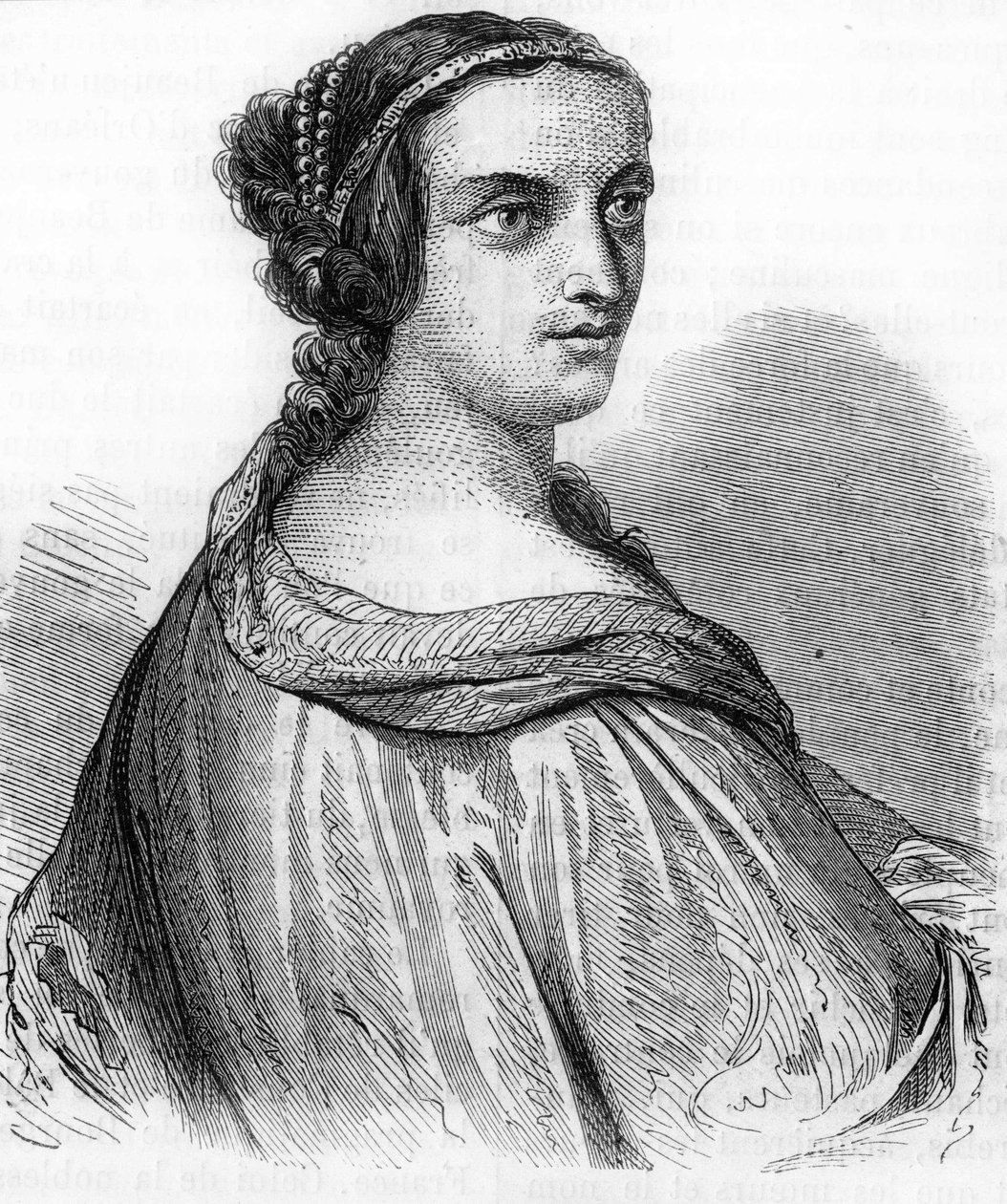Retrato de Ana de Beaujeu, Ana de França (1462-1522), Duquesa de Bourbon, filha de Luís XI. Gravura do século XIX). Gravura do séc. XIX. de Unknown artist