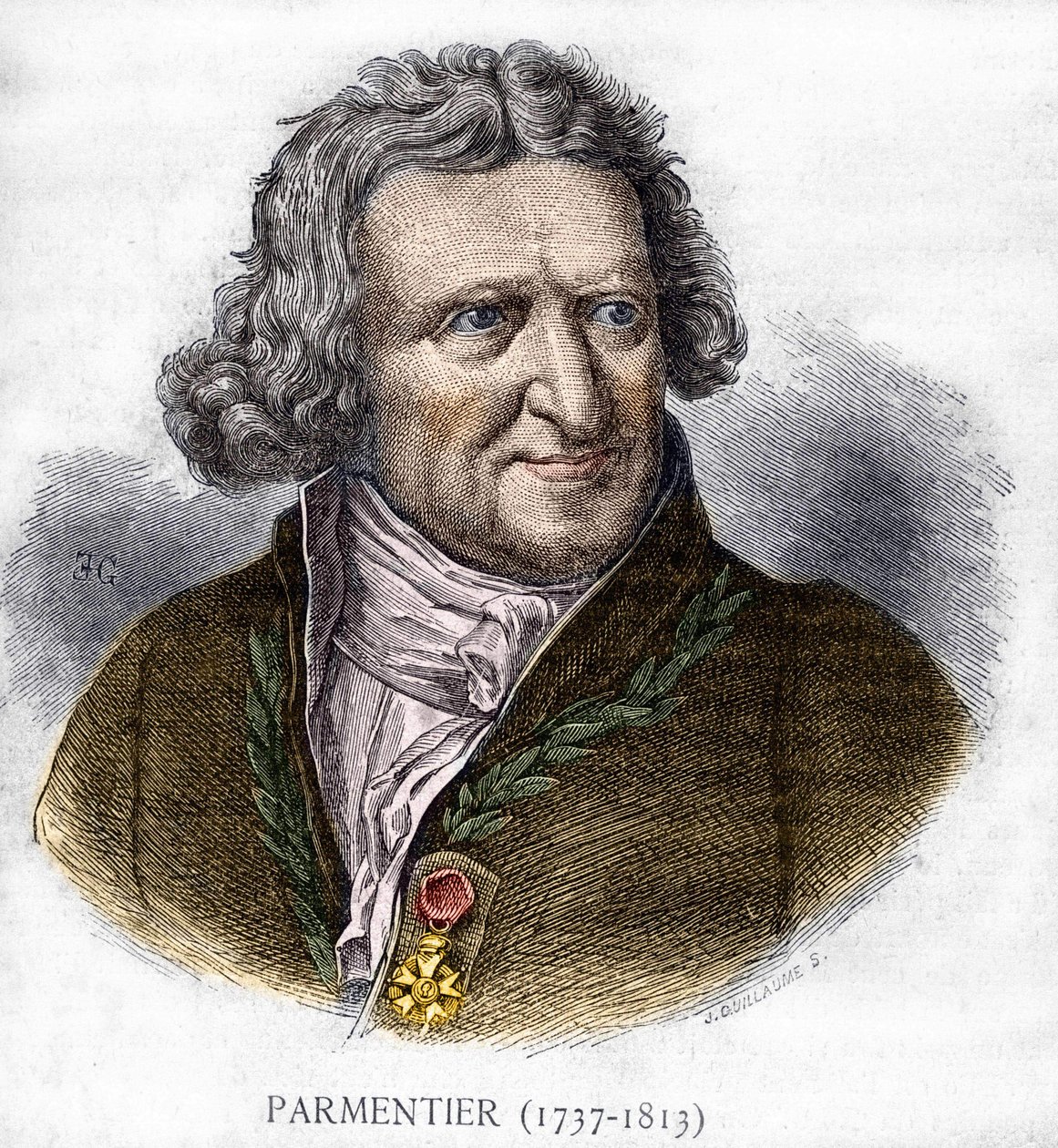 Retrato de Antoine Augustin Parmentier (1737 - 1813), farmacêutico militar e agrônomo francês - em Les Contemporains, n.d. final do século XIX. de Unknown artist