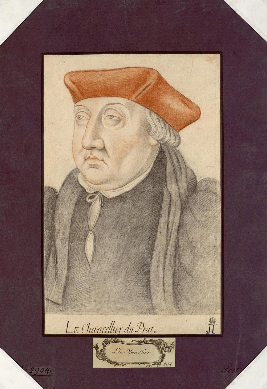 Retrato de Antoine Duprat (1463-1535), Anônimo. Giz preto e sangue sobre papel, tamanho : 30,2x19,1, Primeira metade do 16º cen., Eremitério do Estado, São Petersburgo. de Unknown artist