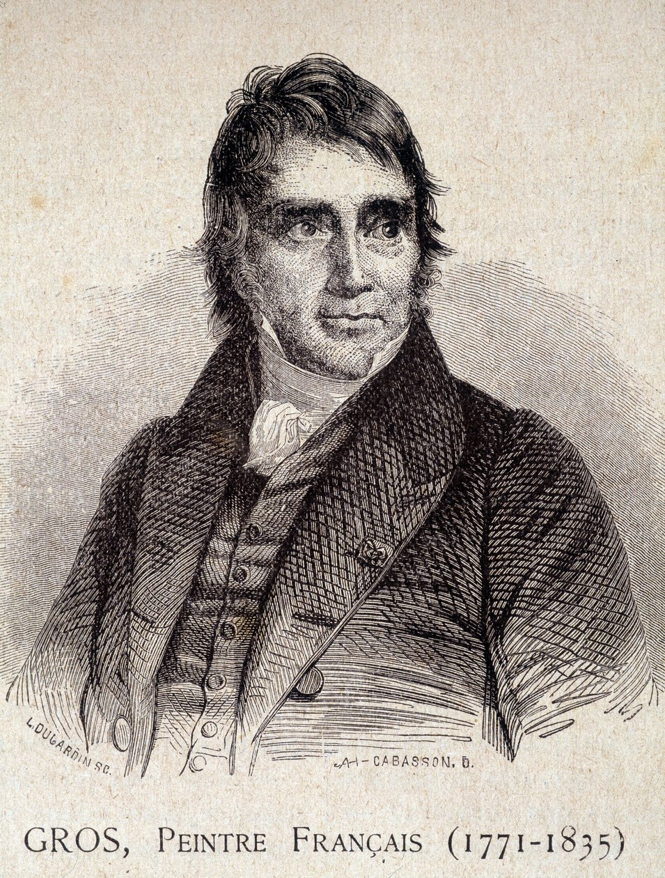 Retrato de Antoine Jean Gros, pintor francês (1771-1835) - em "Les Contemporains", n.d. final do século XIX (gravura) de Unknown artist