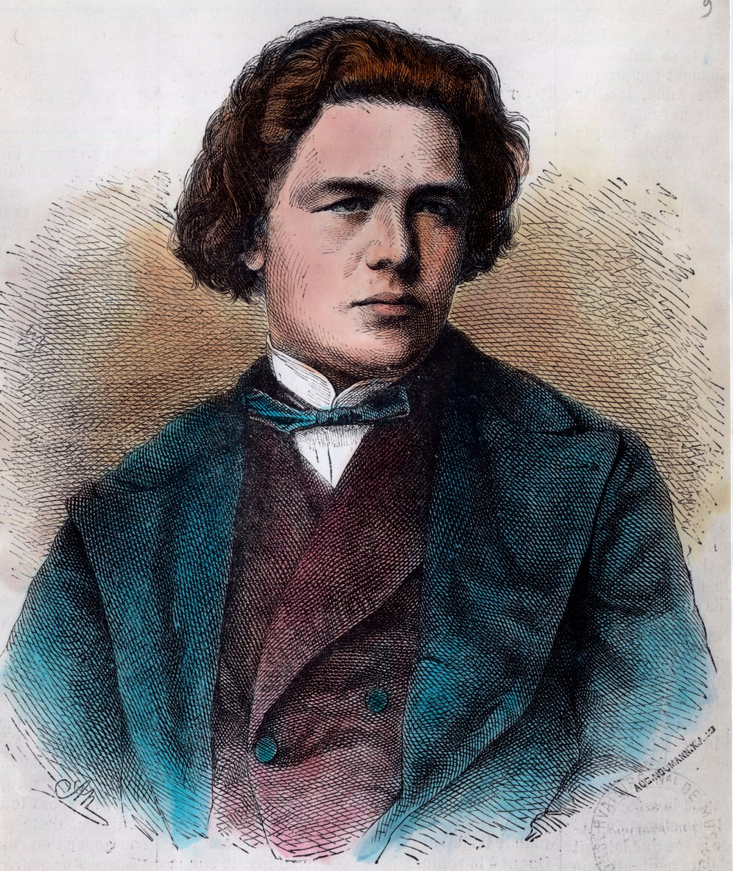 Retrato de Anton Rubinstein (1829 - 1894), pianista e compositor russo. Gravura do século XIX. Coleção particular. de Unknown artist
