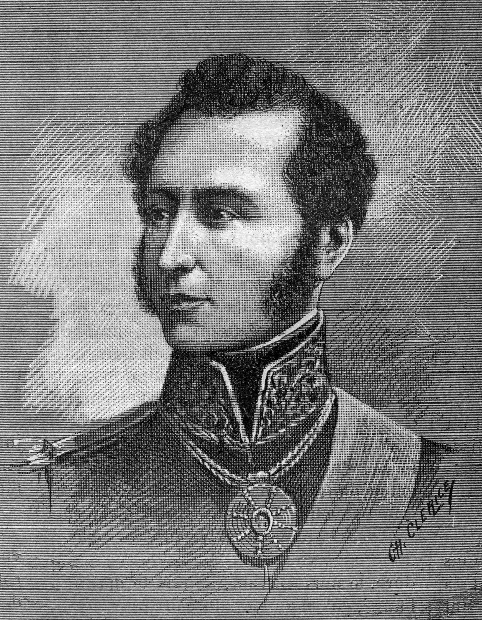 Retrato de Antonio Jose de Sucre (1795-1830) - líder da independência venezuelana - gravura de Unknown artist