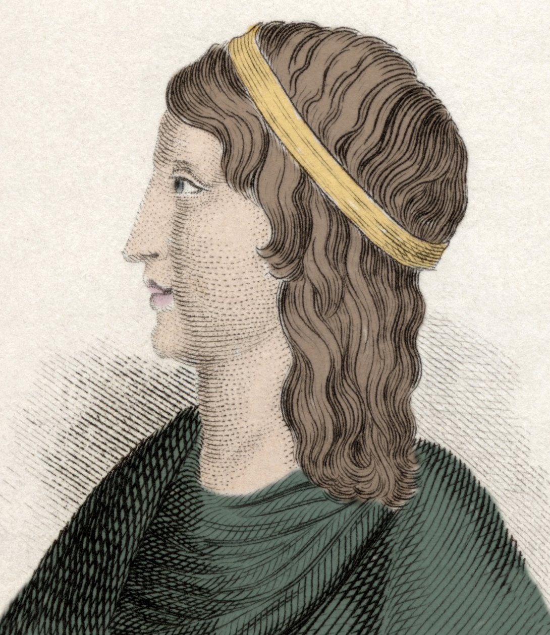 Retrato de Apulee (Lucius Apuleius) (cerca de 125-around 180), filósofo e escritor latino, de origem berbere (Argélia), autor de "Les Metamorphoses" (Burro Dourado ou Asinus aureus). Gravura do século XIX. de Unknown artist