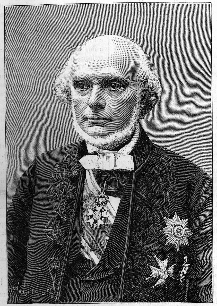 Retrato de Armand de Quatrefages de Breau (1810-1892), naturalista e antropólogo francês. (De uma fotografia de Charles Gallot). Gravura em "La Nature: Revue des sciences et de leurs applications aux arts et a l