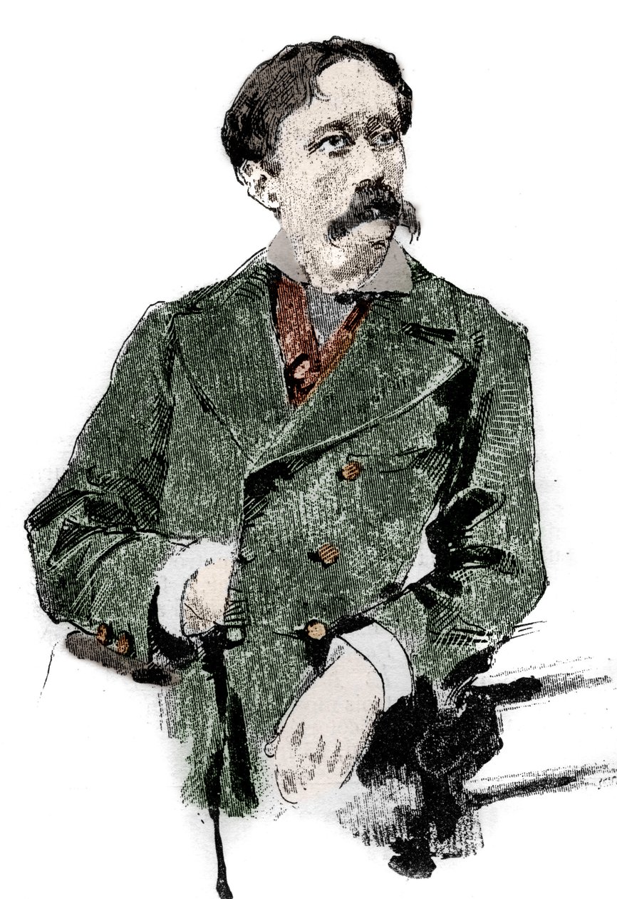 Retrato de Arrigo (ou Enrico) Boito (1842-1918), libretista italiano, autor do libreto de "Otello" (Othello) de Giuseppe Verdi. Gravura em "Le monde illustrious" (O monde ilustre) de Unknown artist