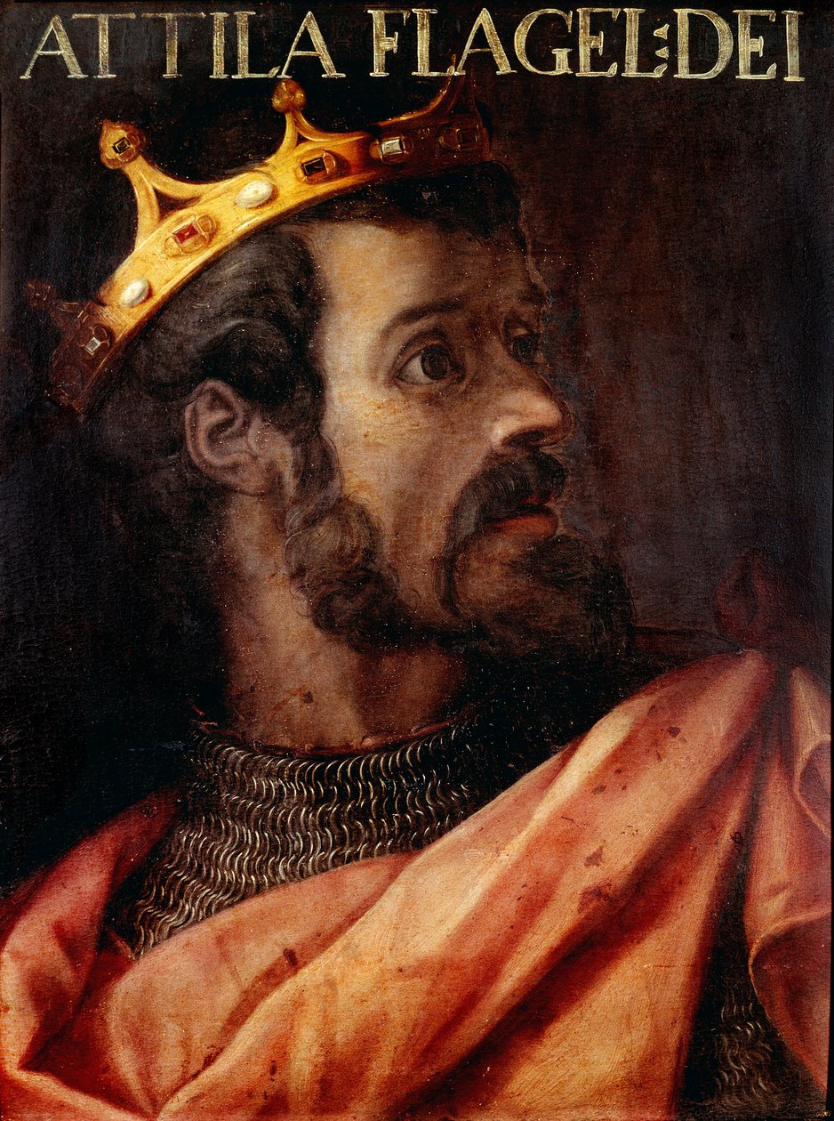 Retrato de Átila (395-453) Rei dos Hunos. Pintura anónima do século XVII da "Raccolta Gioviana" Firenze Galleria degli Uffizi. de Unknown artist