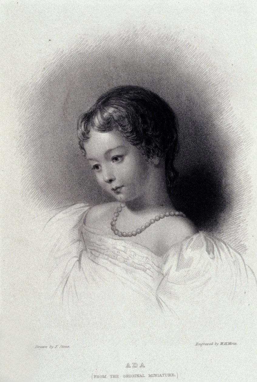 Retrato de Augusta Ada Byron (1815-1852) que se tornou Anna Lovelace, filha do poeta George Gordon Byron. Gravura do século XIX. de Unknown artist