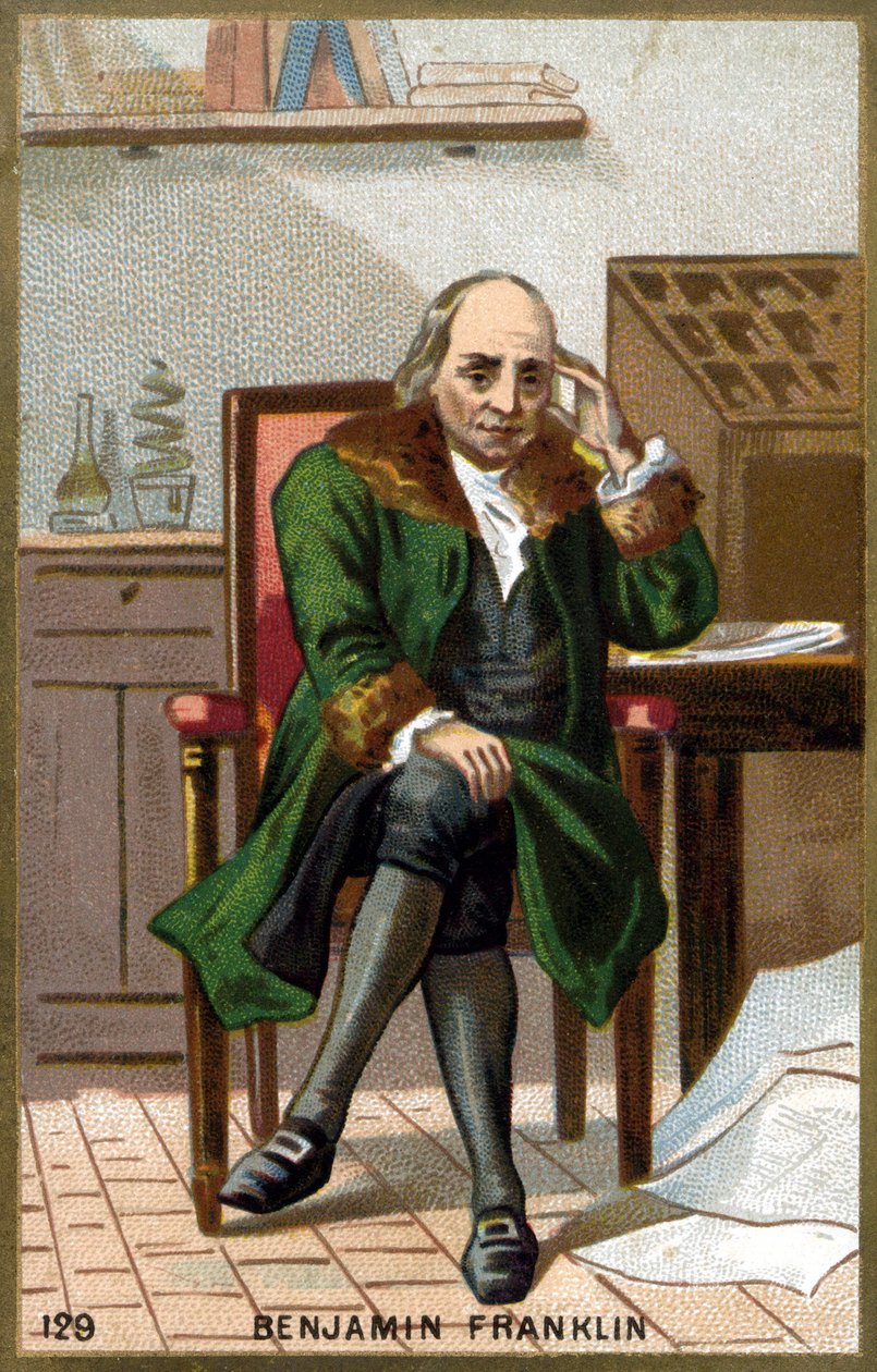 Retrato de Benjamin Franklin (1706 - 1790). Cromolitografia do final do século XIX. de Unknown artist