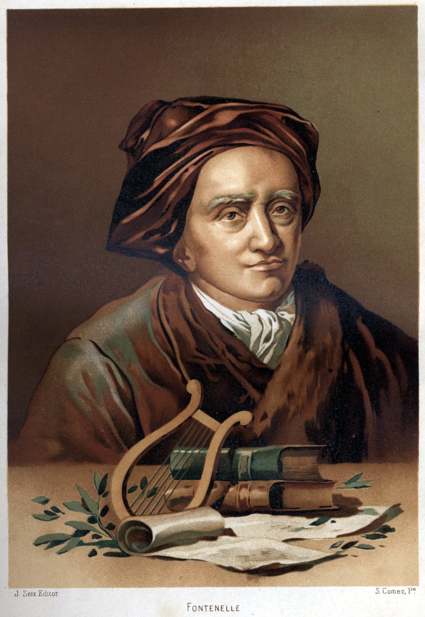 Retrato de Bernard Le Bouyer (Le Bovier) de Fontenelle (1657-1757). Cromolitografia do final do século XIX. baseada em "La Ciencia y sus Hombres" de Louis Figuier. Barcelona 1881 de Unknown artist