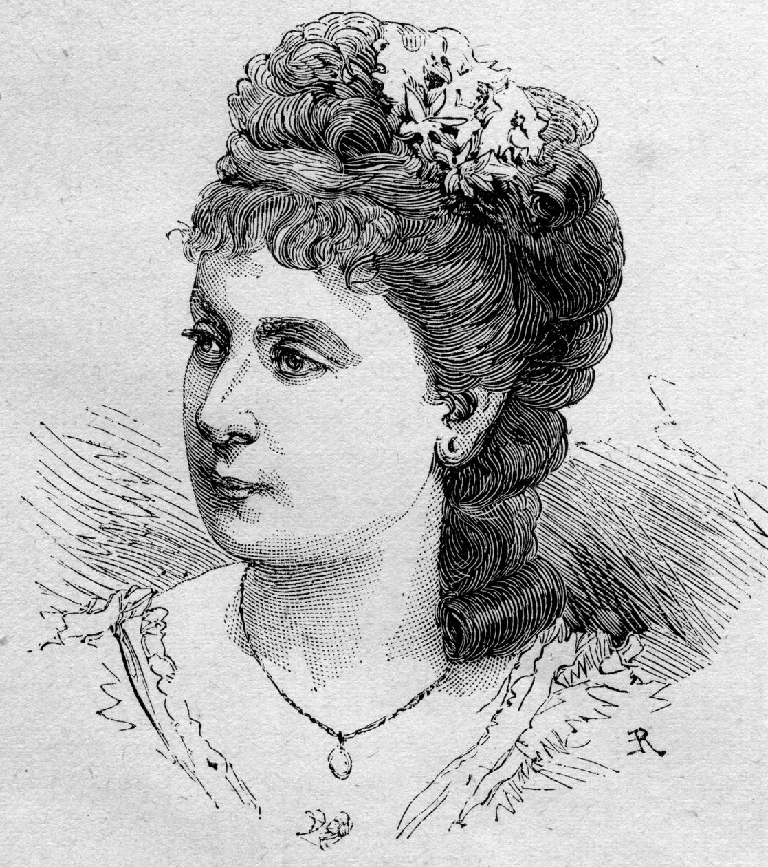 Retrato de Blanche Baretta (Barreta) (n. 1855), comediante francês, membro da Comedie Francaise de 1875 a 1901. Gravura em "Le Monde Illustré" n¡1168 de 16 de Agosto de 1879. de Unknown artist