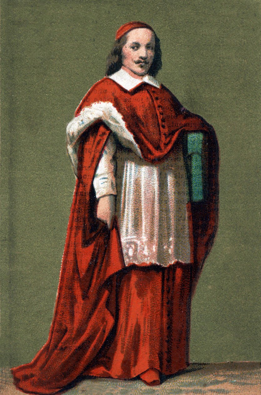 Retrato do Cardeal Jules Mazarin (Giulio Raimondo Mazzarino ou Mazarino) (1602-1661) gravura de 1854. de Unknown artist