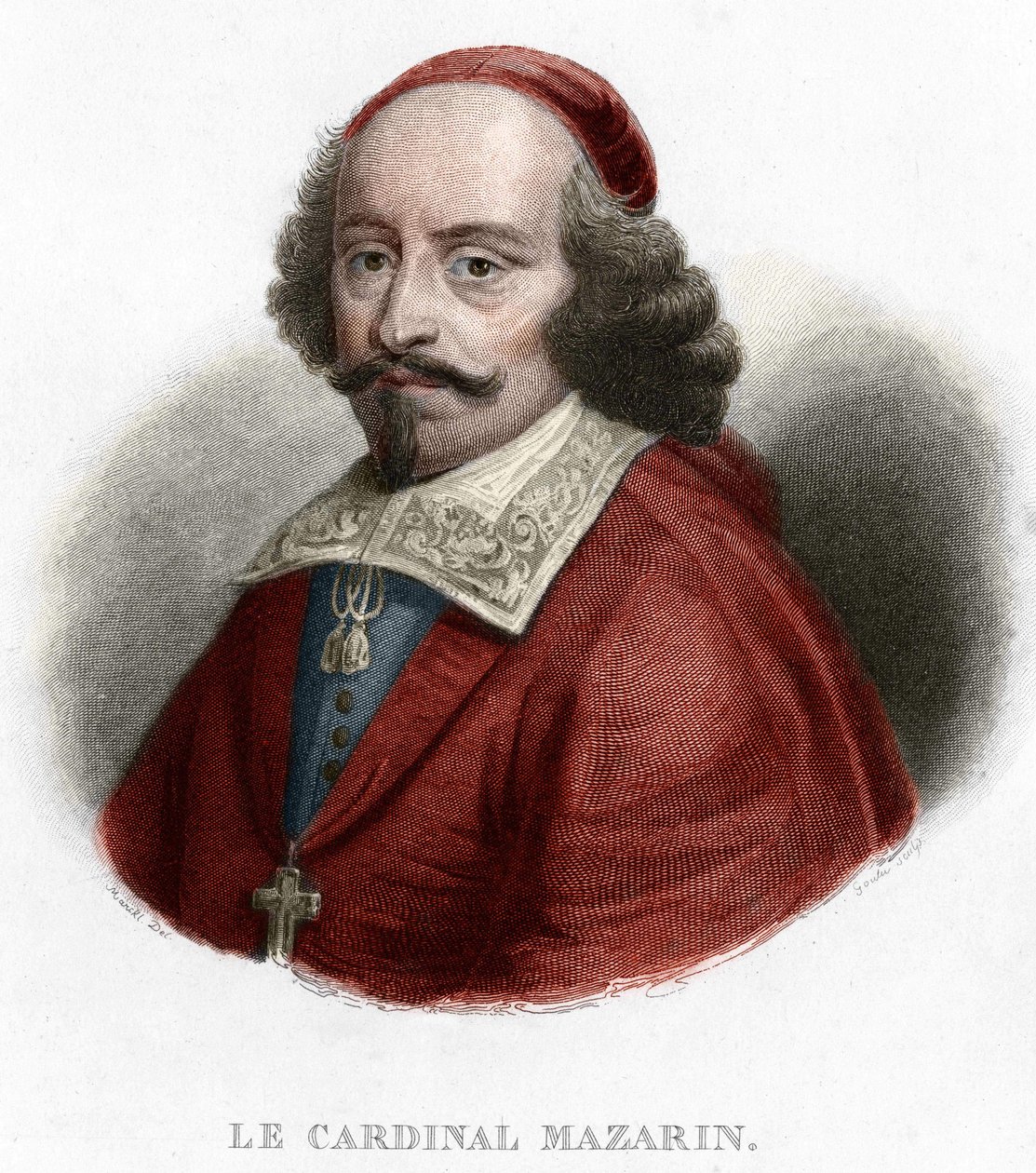 Retrato do Cardeal Jules Mazarin (Giulio Raimondo Mazzarino ou Mazarino) (1602-1661) gravura de 1854 de Unknown artist