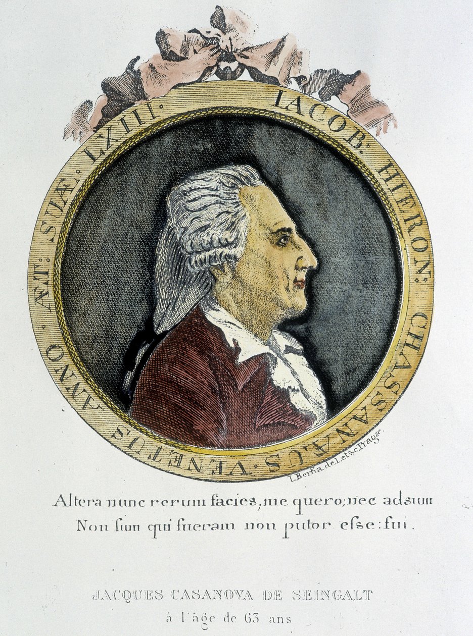 Retrato de Casanova (1725 - 1798) - retrato em frontispício, em "História da minha fuga das prisões da República de Veneza", escrito a Dux na Boémia de Unknown artist