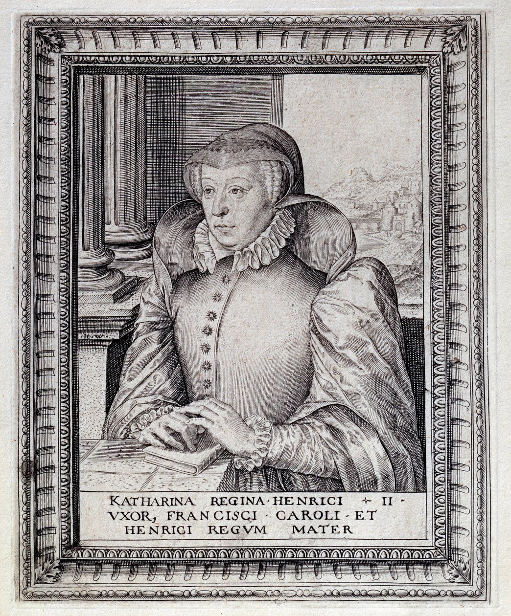 Retrato de Catherine de Medicis (Caterina de Medici) (1519-1589), Rainha de França. Gravura do século XVI. Pau, Musee Du Chateau de Unknown artist