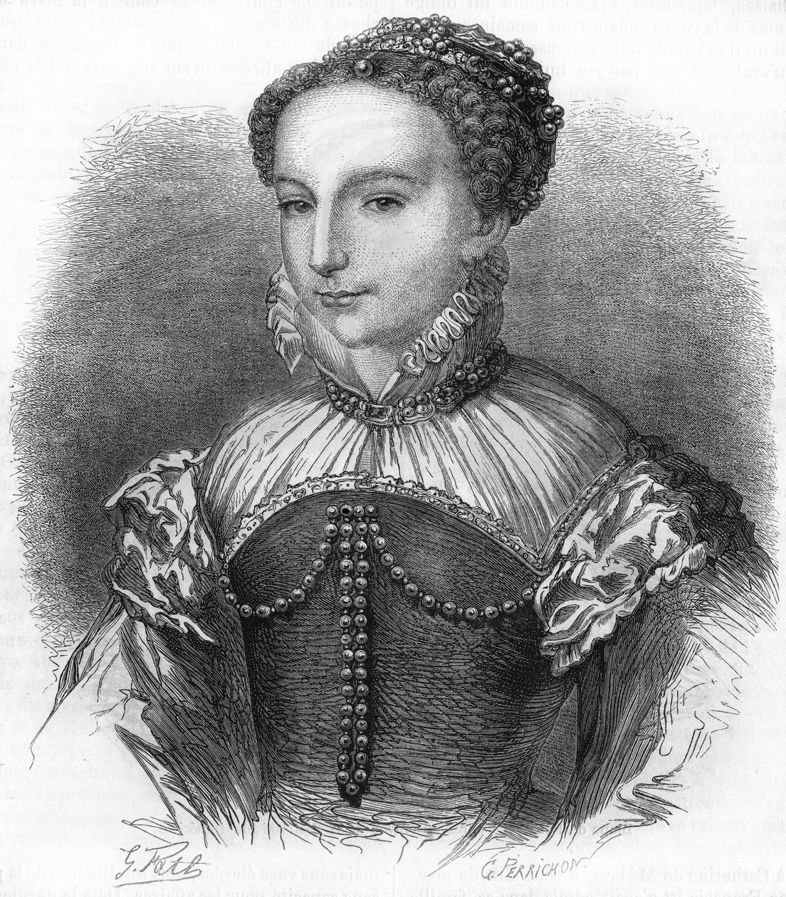 Retrato de Catherine de Medicis (Caterina de Medici) (1519-1589) esposa de Henrique II Rei de França. Gravura do século XIX. de Unknown artist