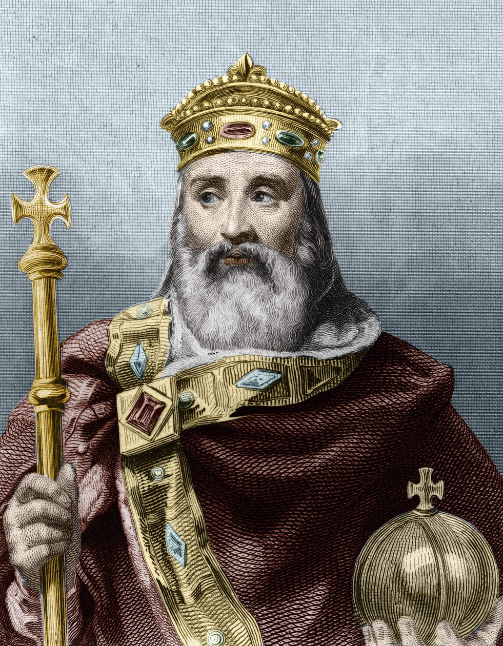 Retrato de Carlos Magno (742 - 814), Rei de França - em Histoire des Français de Lavallée, gravura, sd. de Unknown artist